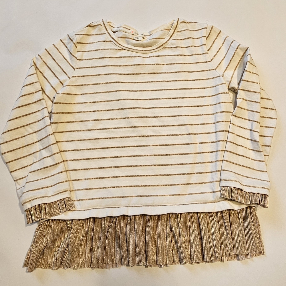 Crewcuts gold stripped ruffle trim shirt, size 10